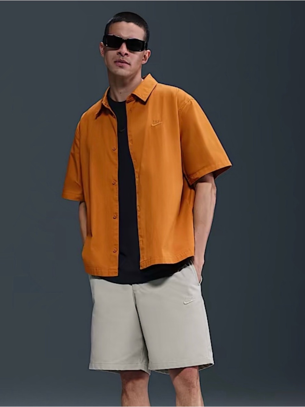 NWT Nike Life Club Mens Large Woven Button-down Short Sleeve Shirt Orange Oxford - Picture 4 of 6